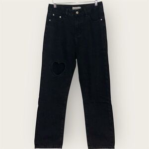 Tal Clothing Black Heart Cut-Out Cropped Jeans High Rise Straight Leg Size 28
